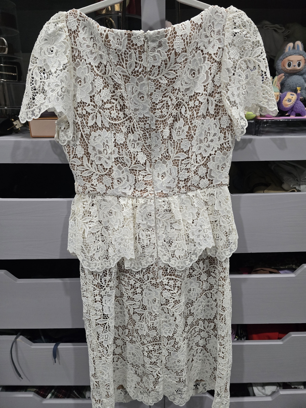 Self-Portrait White Lace Midi Dress with Peplum